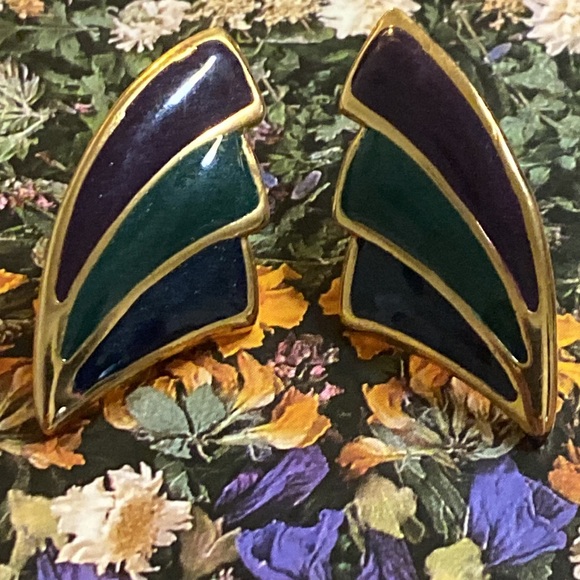 Lilly's Purple and Green Enamel Pierced earrings - Picture 1 of 3